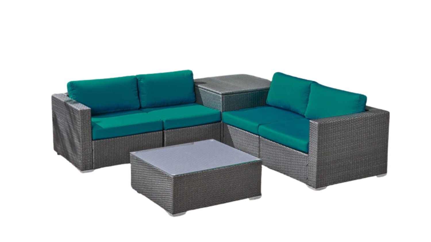 Outdoor Wicker 4 Piece Patio Sofa Set with Glass Top Coffee Table and Side Table(Dark Brown & Green) - Image 4