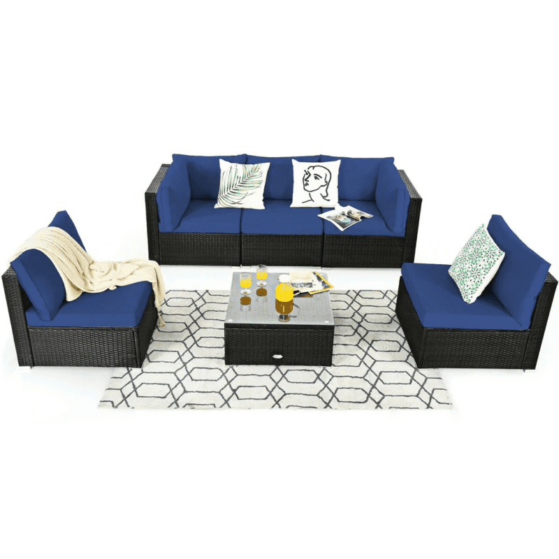 Black Wicker 4 Piece Outdoor All Weather Resistant Sofa Set and Coffee Table - Image 5