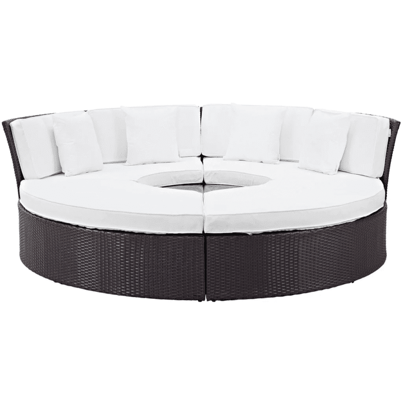 Wicker Outdoor Patio Round Daybed With Coffee Table(Dark Brown & White) - Image 6