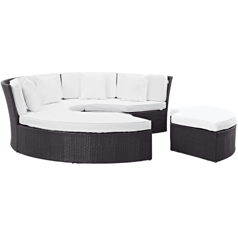 Wicker Outdoor Patio Round Daybed With Coffee Table(Dark Brown & White) - Image 7