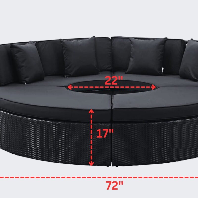Wicker Outdoor Patio Round Daybed With Coffee Table(Dark Brown & Beige) - Image 2