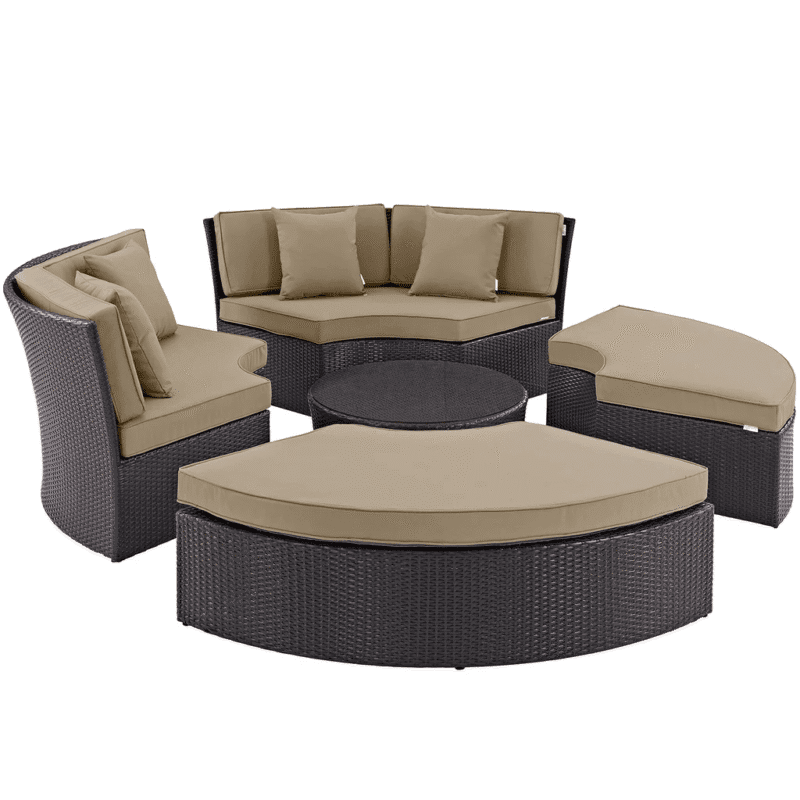 Wicker Outdoor Patio Round Daybed With Coffee Table(Dark Brown & Beige) - Image 3