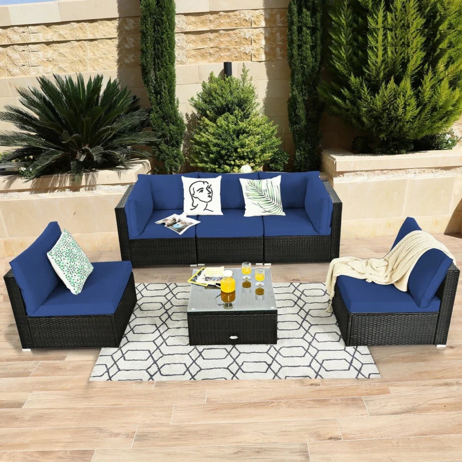Black Wicker 4 Piece Outdoor All Weather Resistant Sofa Set and Coffee Table