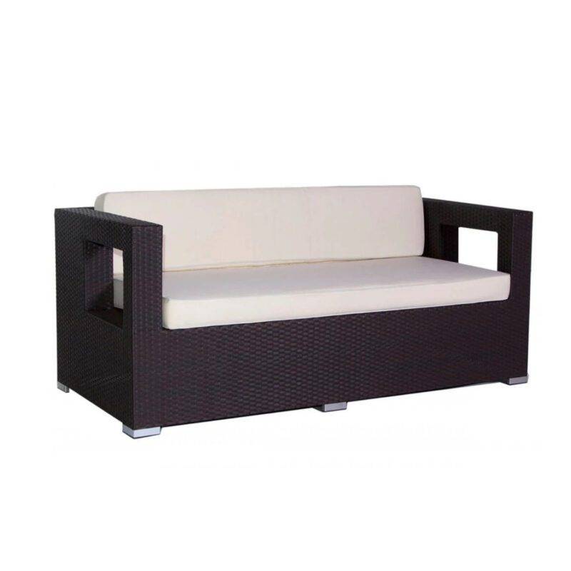 3 Seater Wicker Patio Loveseat Sofa (Dark Brown & Cream)