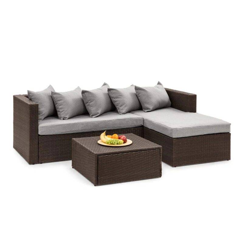 3 Piece HDPE Wicker Rattan All Weather Outdoor Sofa Set (Dark Brown & Grey)