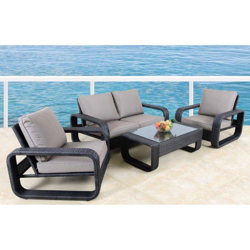 4 Pieces Outdoor Wicker Furniture Sofa Set with Soft Washable Cushion (Black & Grey)