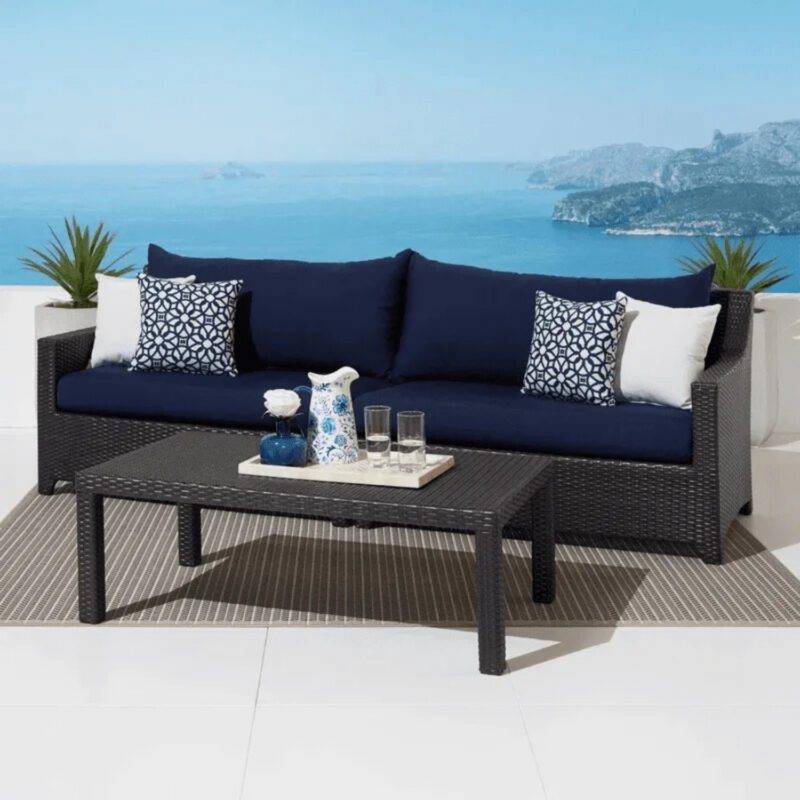 Dark Brown 3-Seater Outdoor Rattan Wicker Loveseat Couch Furniture with Waterproof Cushioned Sofa and Center Table