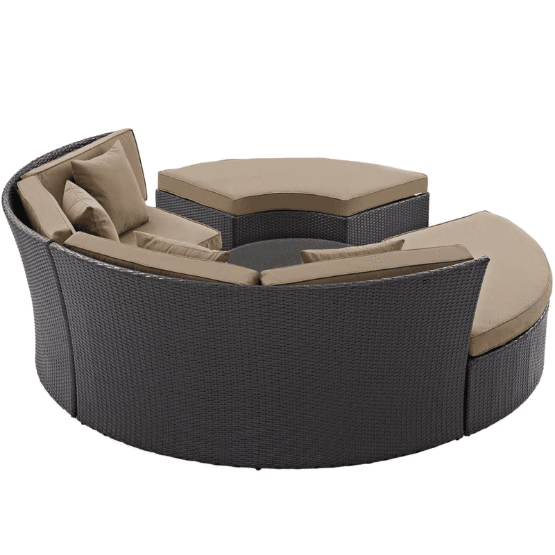 Wicker Outdoor Patio Round Daybed With Coffee Table(Dark Brown & Beige) - Image 4