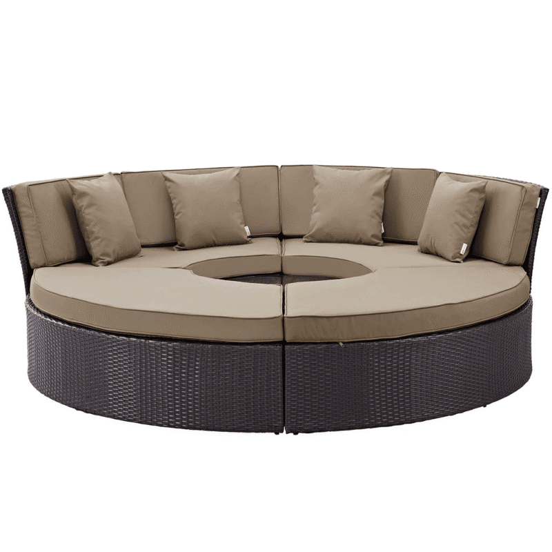 Wicker Outdoor Patio Round Daybed With Coffee Table(Dark Brown & Beige) - Image 5