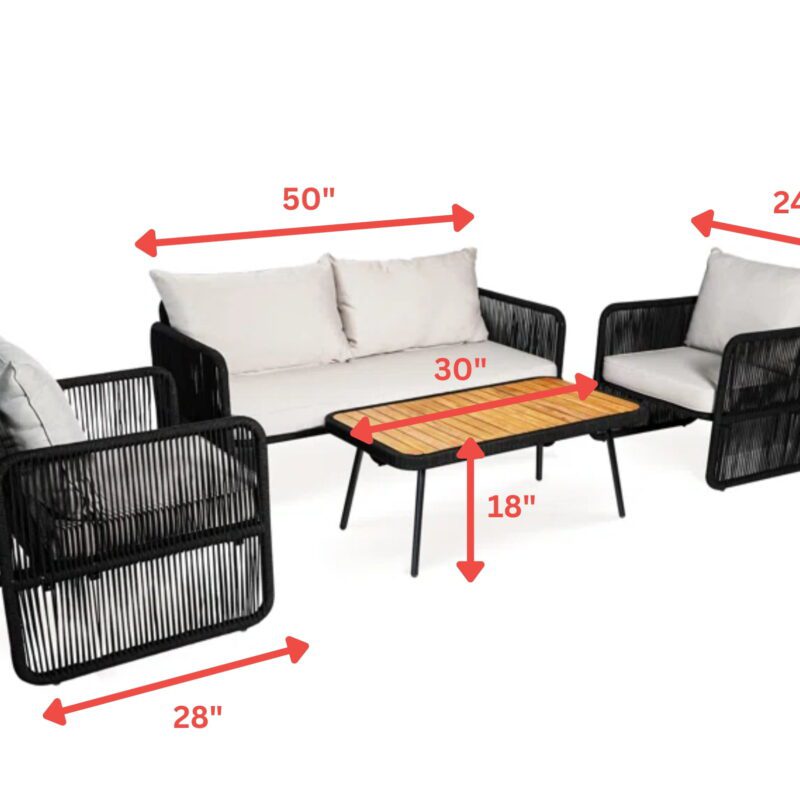 4 Piece Outdoor Rope Sofa Set With Wood Top Table (Black & Grey) - Image 4