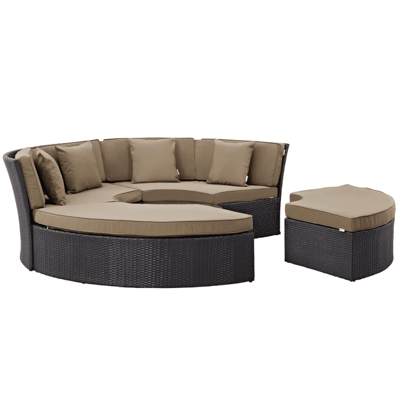 Wicker Outdoor Patio Round Daybed With Coffee Table(Dark Brown & Beige) - Image 6