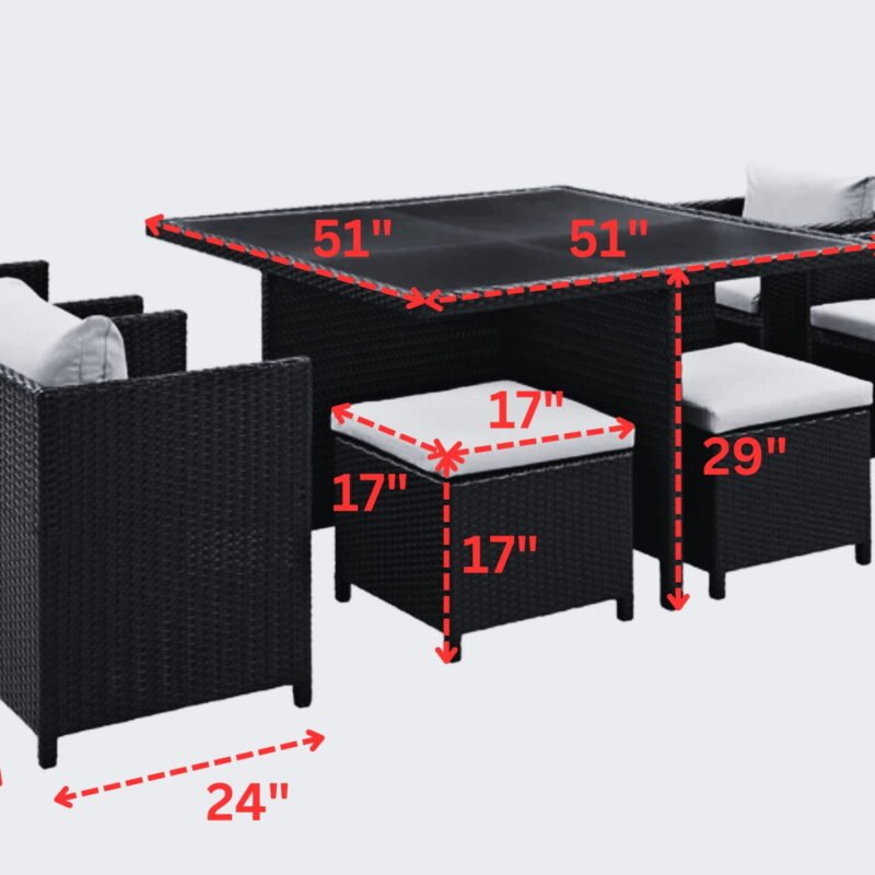 7 Piece Outdoor Wicker Dining Set With Ottoman And Table(Dark Brown & White)Table Without Glass Top - Image 2