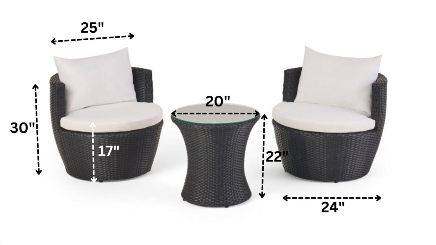 Wicker Outdoor Bistro set with Coffee Table (Black & White) - Image 2