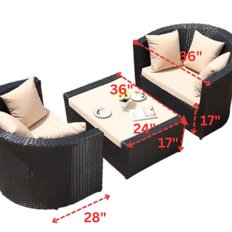 3 Piece Wicker Outdoor patio set with Table (Dark Brown & Cream) - Image 2