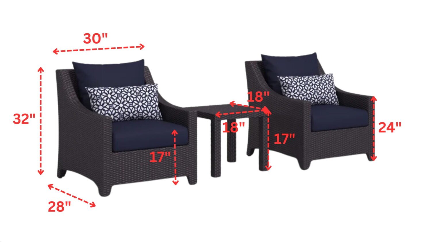 3 Piece Outdoor Wicker Garden Furniture Set (Dark Brown & Navy Blue) - Image 2