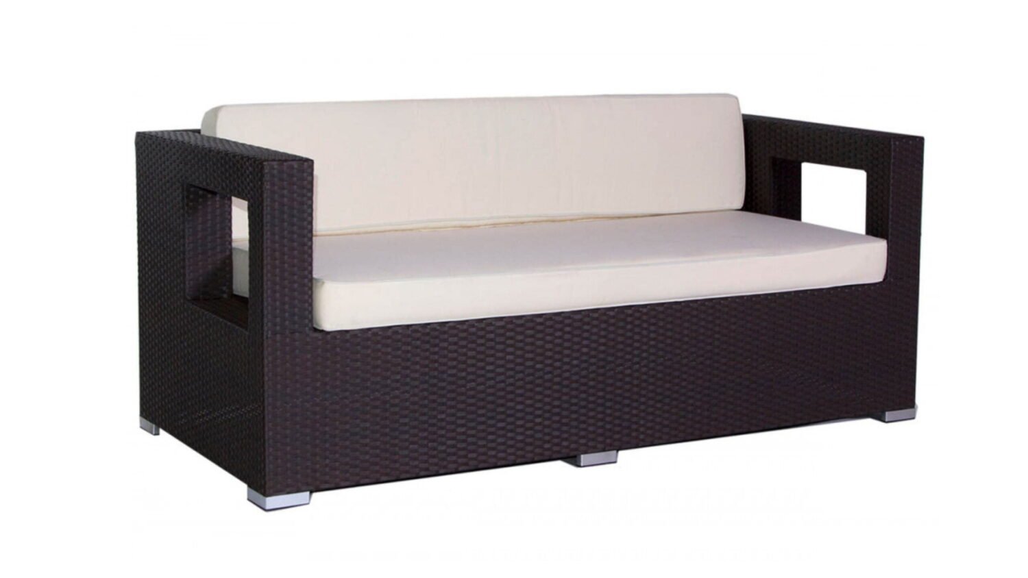 3 Seater Wicker Patio Loveseat Sofa (Dark Brown & Cream) - Image 4