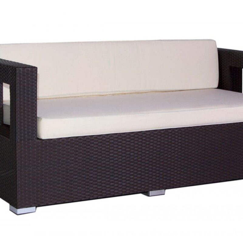 3 Seater Wicker Patio Loveseat Sofa (Dark Brown & Cream) - Image 4