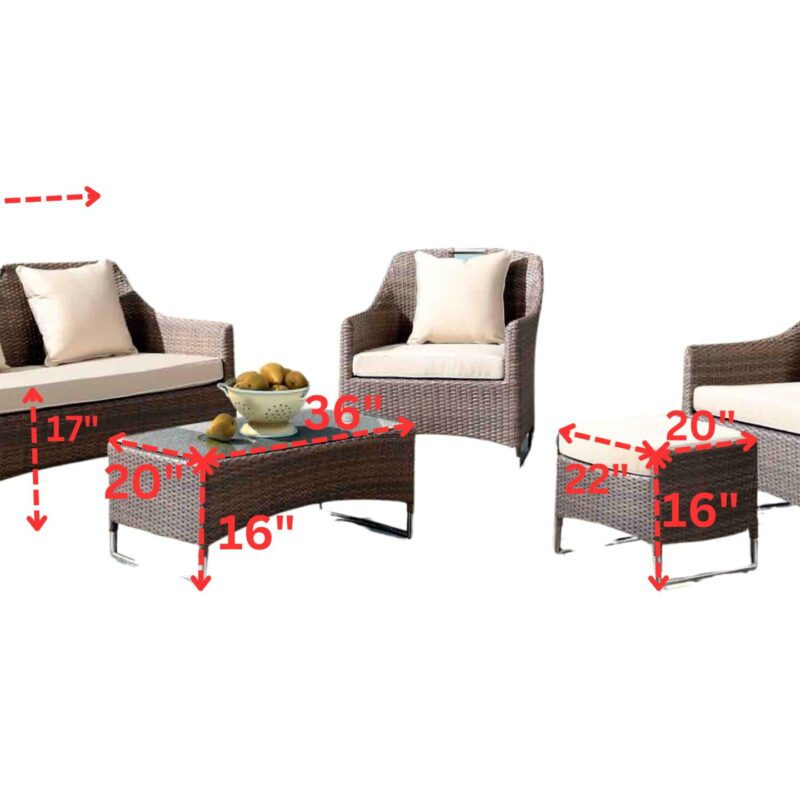 5 Piece Patio Set with Glass Top Coffee Table Rattan Sectional Sofa (Dark Brown & Cream) - Image 2