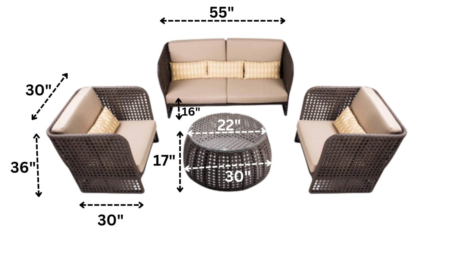4 Piece Outdoor Wicker All Weather Resistant Comfortable Cushion Sofa (Dark Brown & Cream) - Image 2