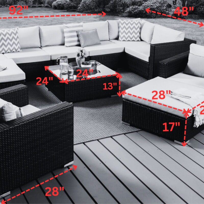 7 Pieces Patio Furniture Set, Outdoor Large Sectional Sofa with Table and Ottoman (Dark Brown & Cream) - Image 2