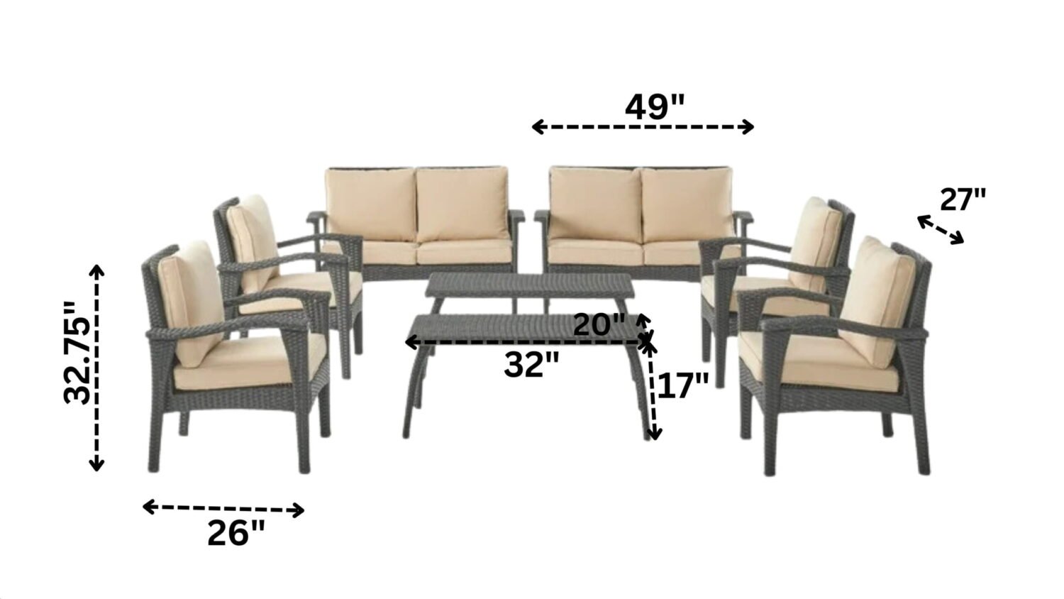 Dark Brown 8 Seater Outdoor Wicker Conversation Set with 2 Center Table and Arm Chair Sofa - Image 2