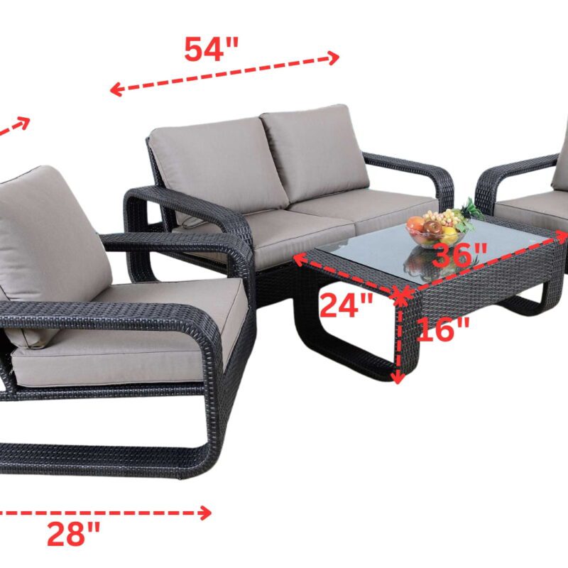4 Pieces Outdoor Wicker Furniture Sofa Set with Soft Washable Cushion (Black & Grey) - Image 2