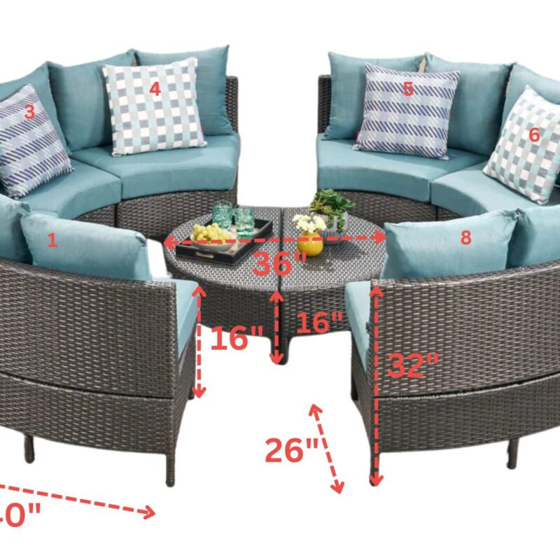 10 Piece Oval Shape Outdoor Wicker Patio Furniture (Dark Brown & Sky-Blue) - Image 2