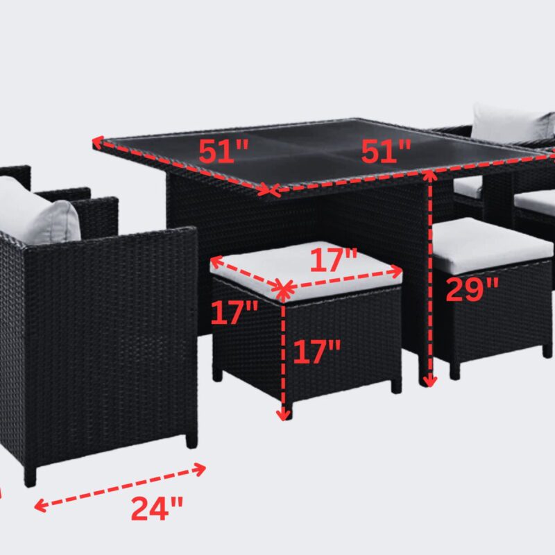7 Piece Outdoor Wicker Dining Set With Ottoman And Table(Dark Brown & Cream)Table Without Glass Top - Image 2