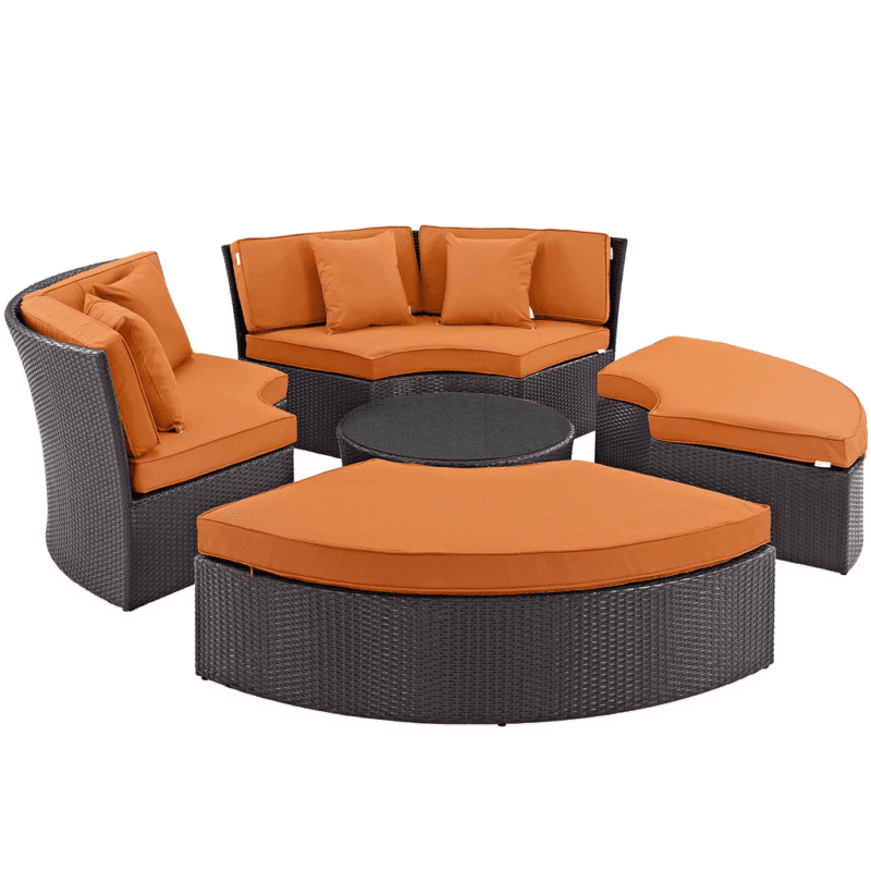 Wicker Outdoor Patio Round Daybed With Coffee Table(Dark Brown & Orange) - Image 3