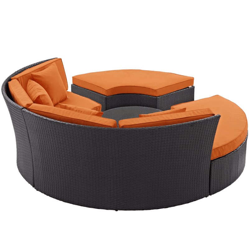 Wicker Outdoor Patio Round Daybed With Coffee Table(Dark Brown & Orange) - Image 4