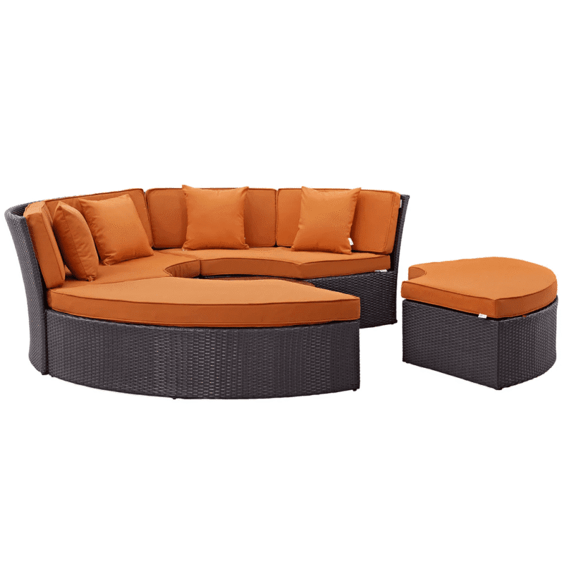 Wicker Outdoor Patio Round Daybed With Coffee Table(Dark Brown & Orange) - Image 5