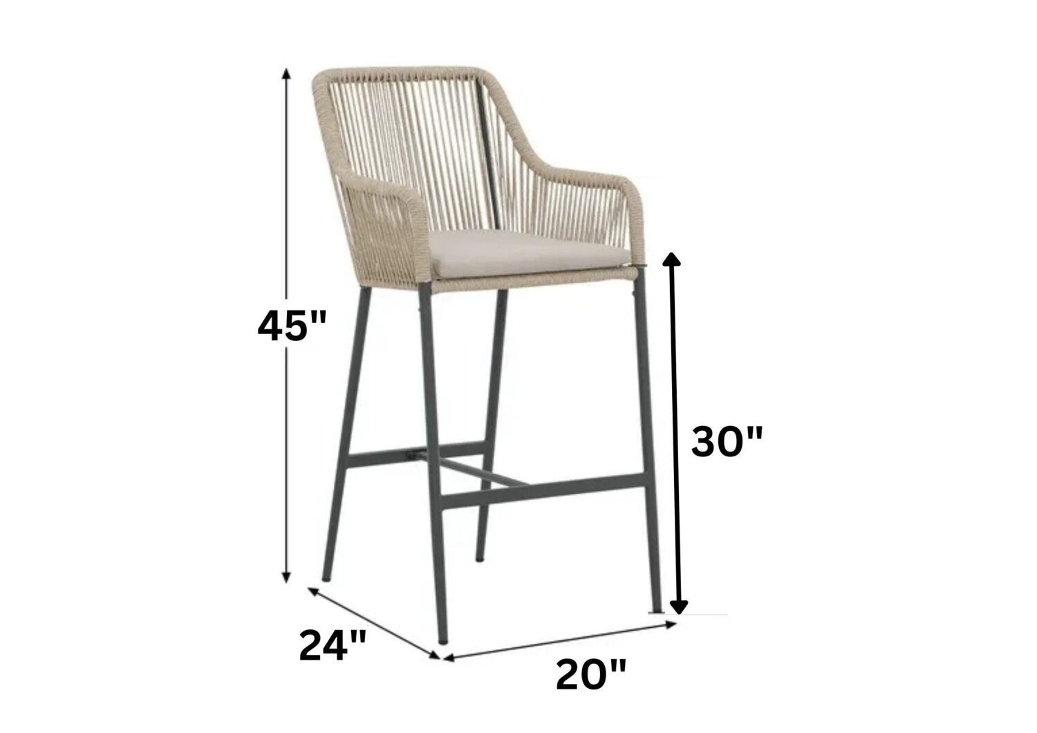 Outdoor Rope 2 Piece Patio Bar Stools With Cushions(Beige & Cream) - Image 2