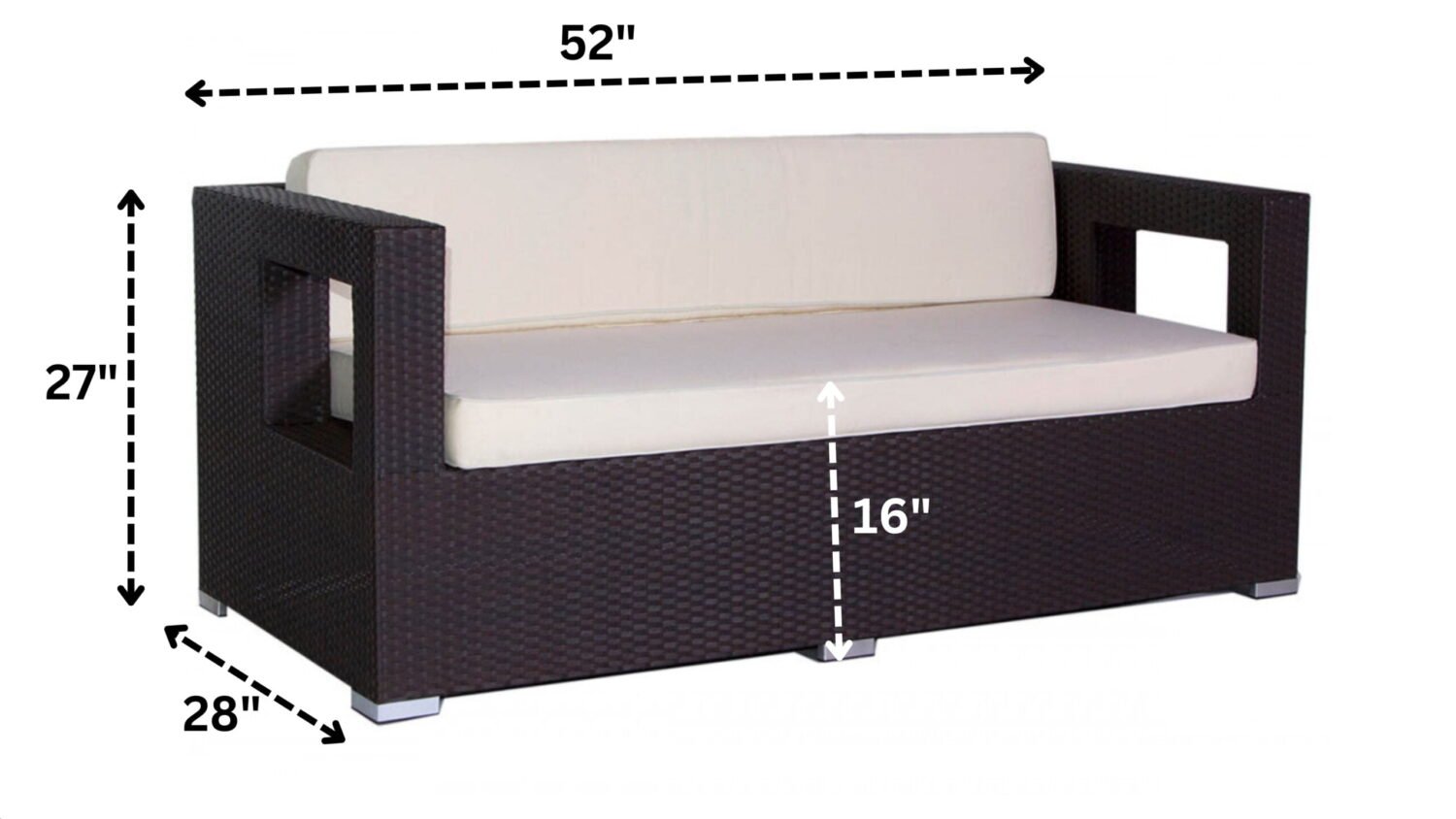 3 Seater Wicker Patio Loveseat Sofa (Dark Brown & Cream) - Image 2