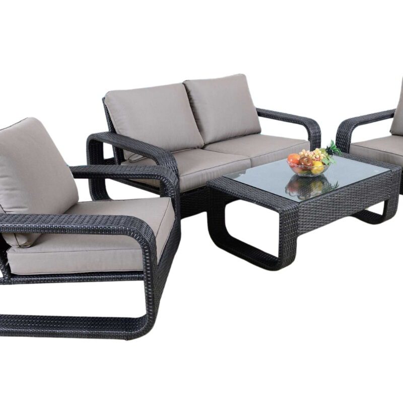 4 Pieces Outdoor Wicker Furniture Sofa Set with Soft Washable Cushion (Black & Grey) - Image 3