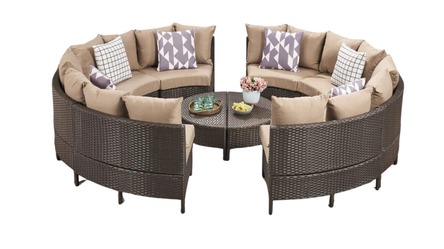 10 Piece Oval Shape Outdoor Wicker Patio Furniture (Dark Brown & Dark Cream) - Image 5