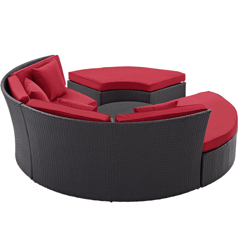 Wicker Outdoor Patio Round Daybed With Coffee Table(Dark Brown & Red) - Image 4