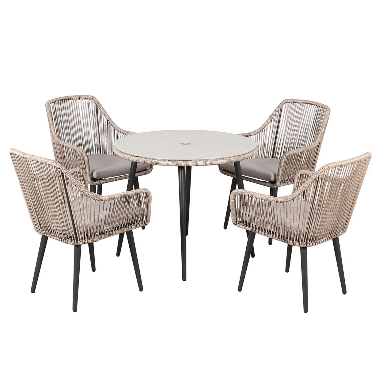 Outdoor Rope 5 Piece Dining Set(Beige & Grey) Table Top: Without glass - Image 4