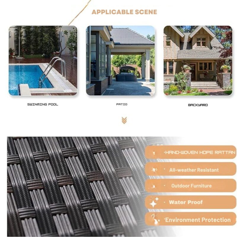 Outdoor Rattan Wicker Furniture for Garden Patio Terrace All Weather Proof Black & Beige - Image 3