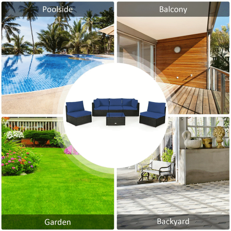 Black Wicker 4 Piece Outdoor All Weather Resistant Sofa Set and Coffee Table - Image 6