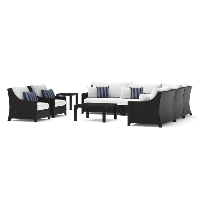 All Weather Outdoor Wicker Garden Sectional Conversation Set with Side and Center Table(Dark Brown & White) - Image 7