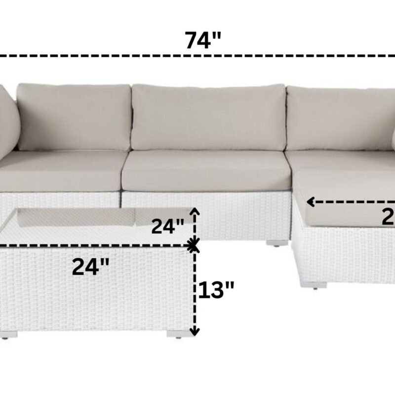 3 Piece Patio Wicker Sofa Set with Coffee Table & Ottoman(White & Cream) - Image 2