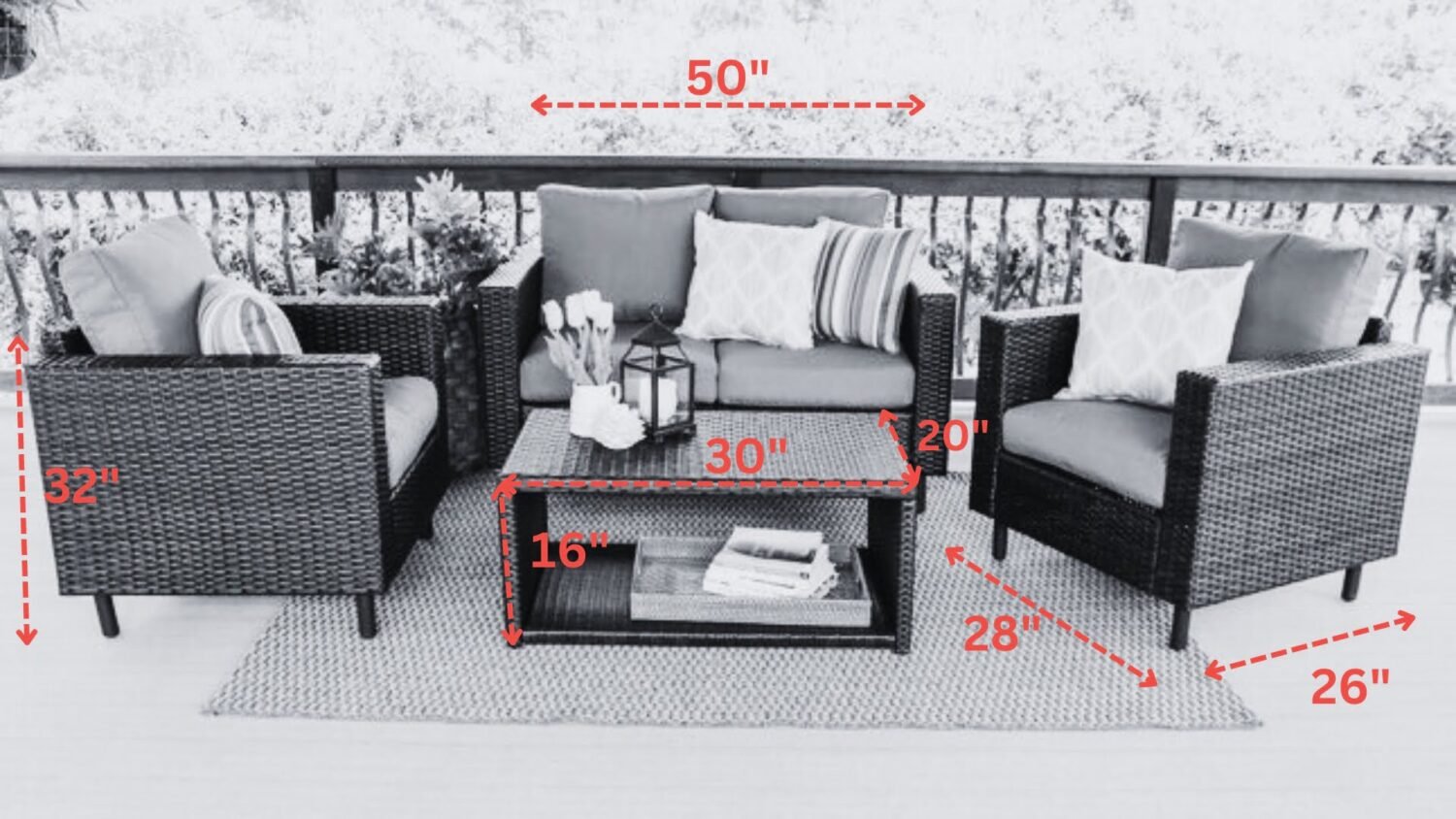 4 Piece Outdoor Patio Wicker Conversation Arm Sofa Set with 2 Tier Center Table (Dark Brown & Green) - Image 2
