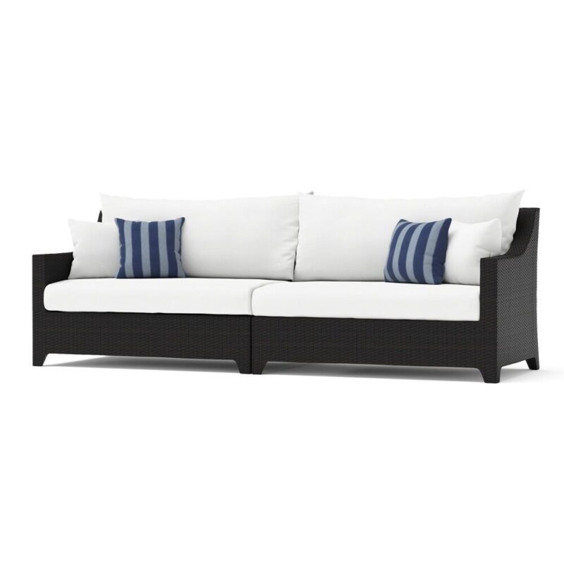 All Weather Outdoor Wicker Garden Sectional Conversation Set with Side and Center Table(Dark Brown & White) - Image 5