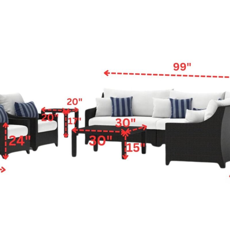 All Weather Outdoor Wicker Garden Sectional Conversation Set with Side and Center Table(Dark Brown & White) - Image 2