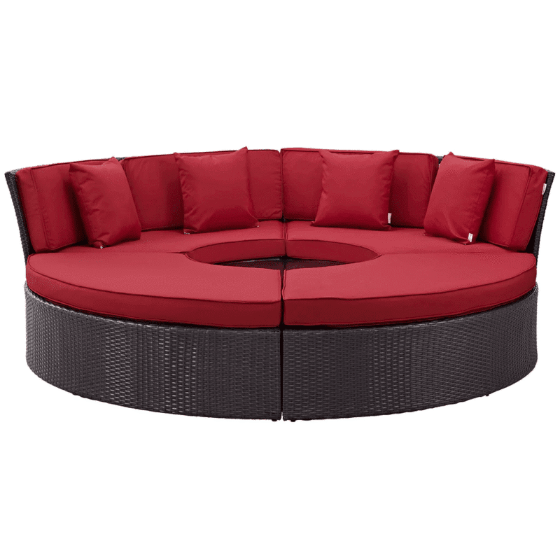 Wicker Outdoor Patio Round Daybed With Coffee Table(Dark Brown & Red) - Image 5