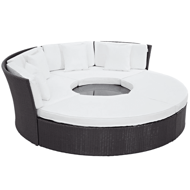 Wicker Outdoor Patio Round Daybed With Coffee Table(Dark Brown & White) - Image 3