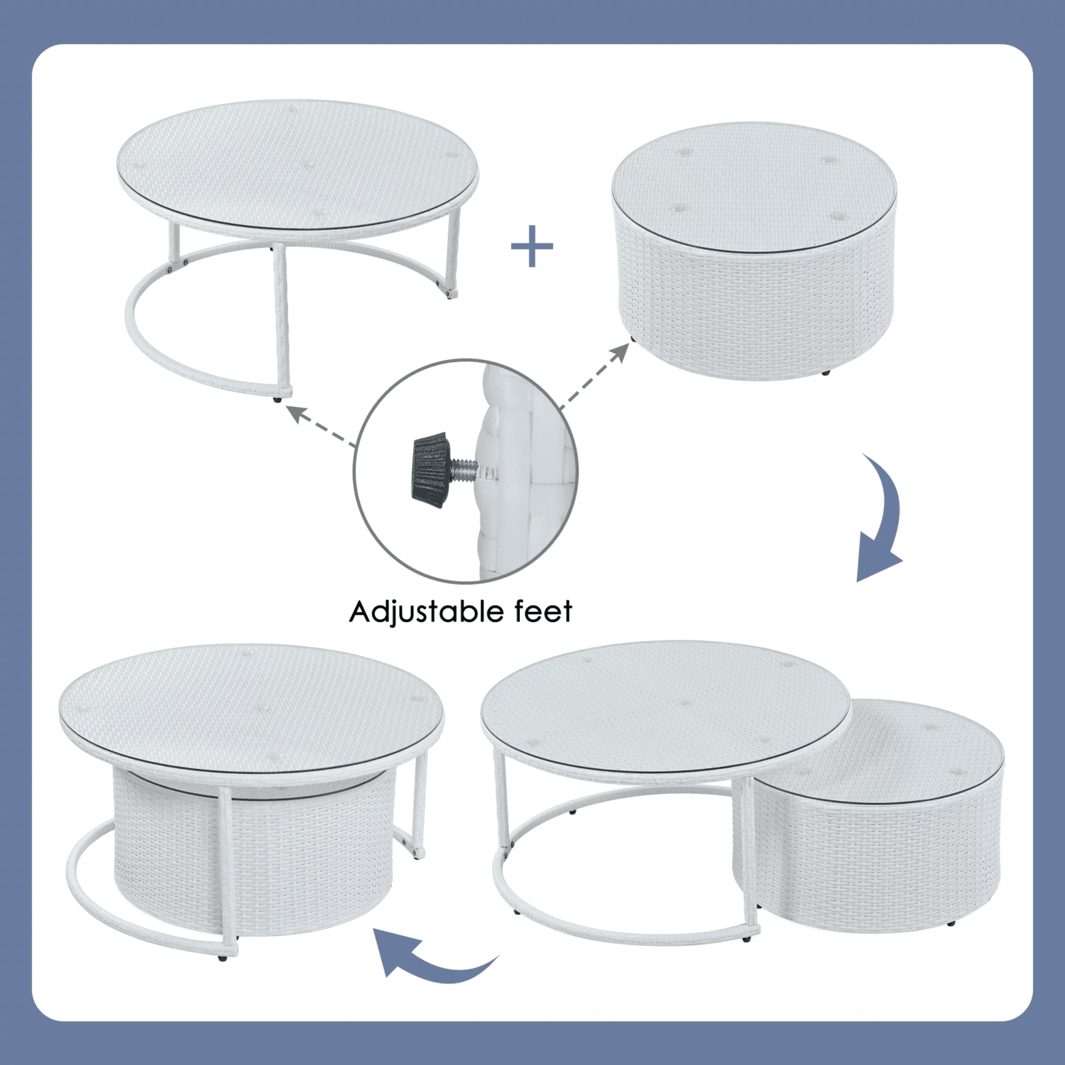7 Seater Half-Moon Outdoor Wicker Sectional Furniture Conversation Set (White & Dark Grey) - Image 4