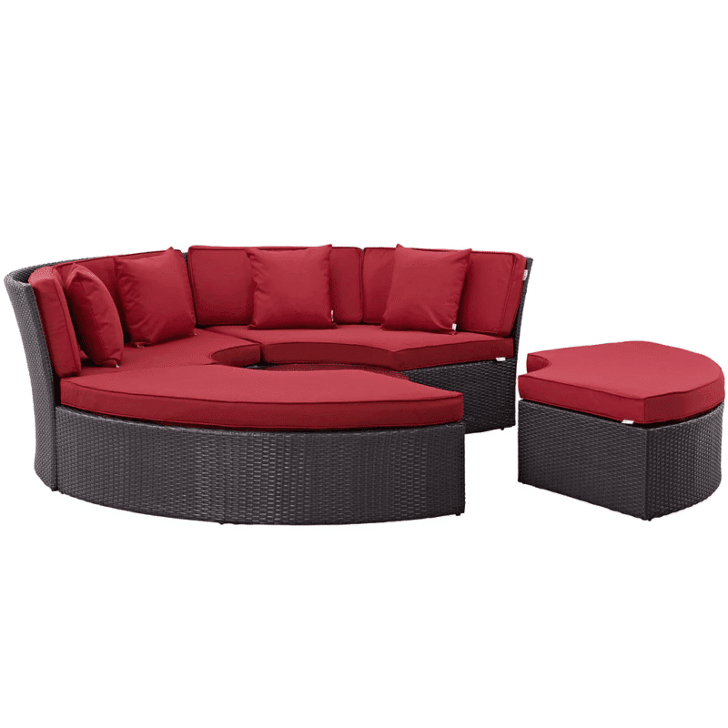 Wicker Outdoor Patio Round Daybed With Coffee Table(Dark Brown & Red) - Image 6