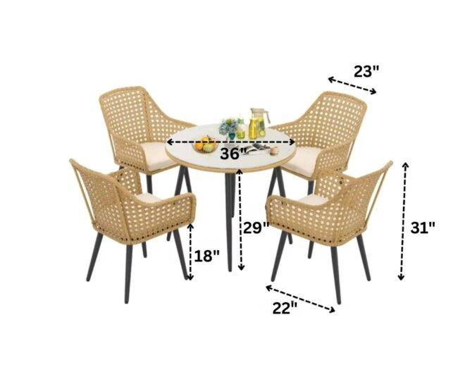 5 Piece Wicker Outdoor Indoor Space Saving Dining Set(Beige & Cream)Table Without Glass Top - Image 2