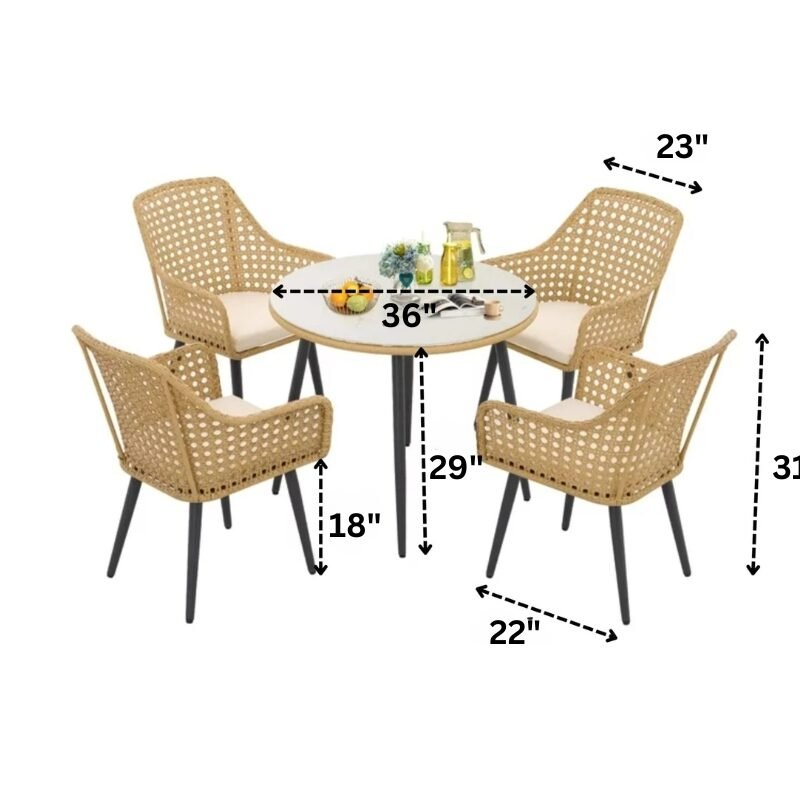 5 Piece Wicker Outdoor Indoor Space Saving Dining Set(Beige & Cream)Table Without Glass Top - Image 2